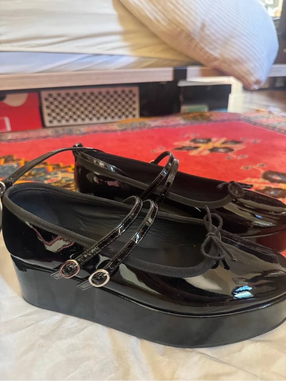 Repetto Black Patent Mary Jane Platform Shoes - Women's
